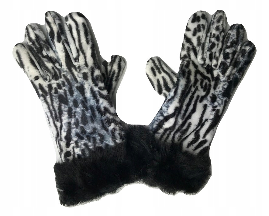 rękawiczki damskie w łatki cętki biało-czarne XL