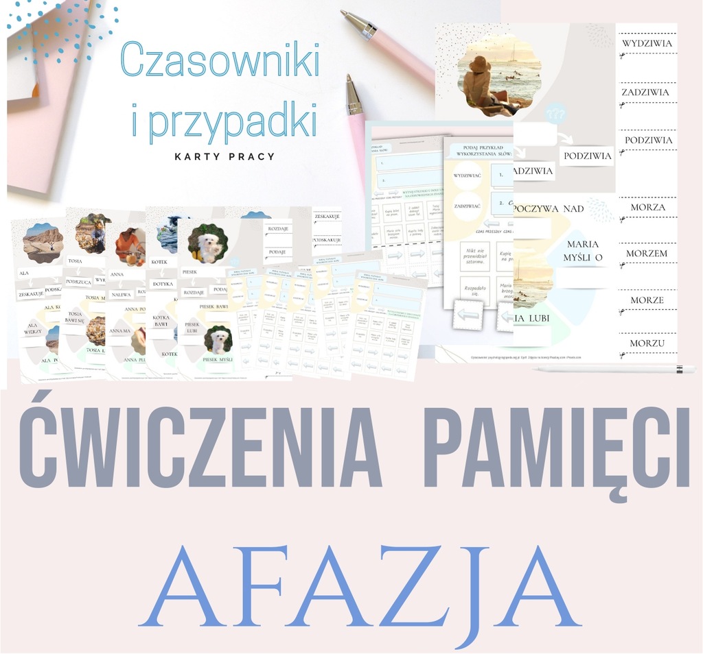 Afazja Karty Pracy Do Druku CZASOWNIKI PRZYPADKI karty pracy ĆW PAMIĘCI AFAZJA - 9982933522