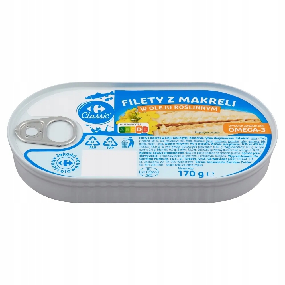 Carrefour Classic Filety z makreli w oleju 170 g