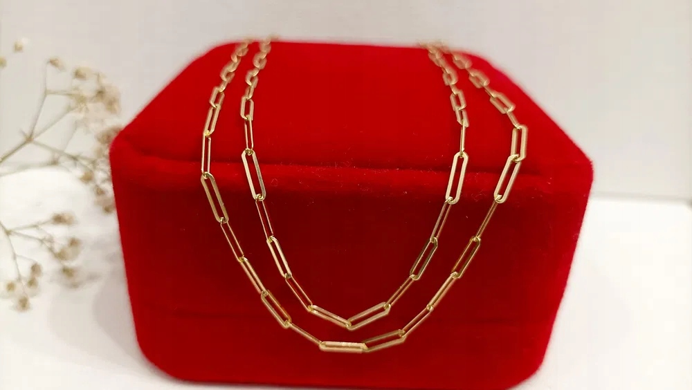 Modny łańcuszek ze złota, złoto pr 585, agrafkowy splot