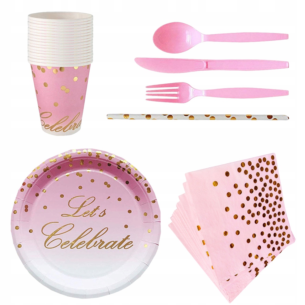 Pink Plates Disposable Hot Stamping Dot Tableware