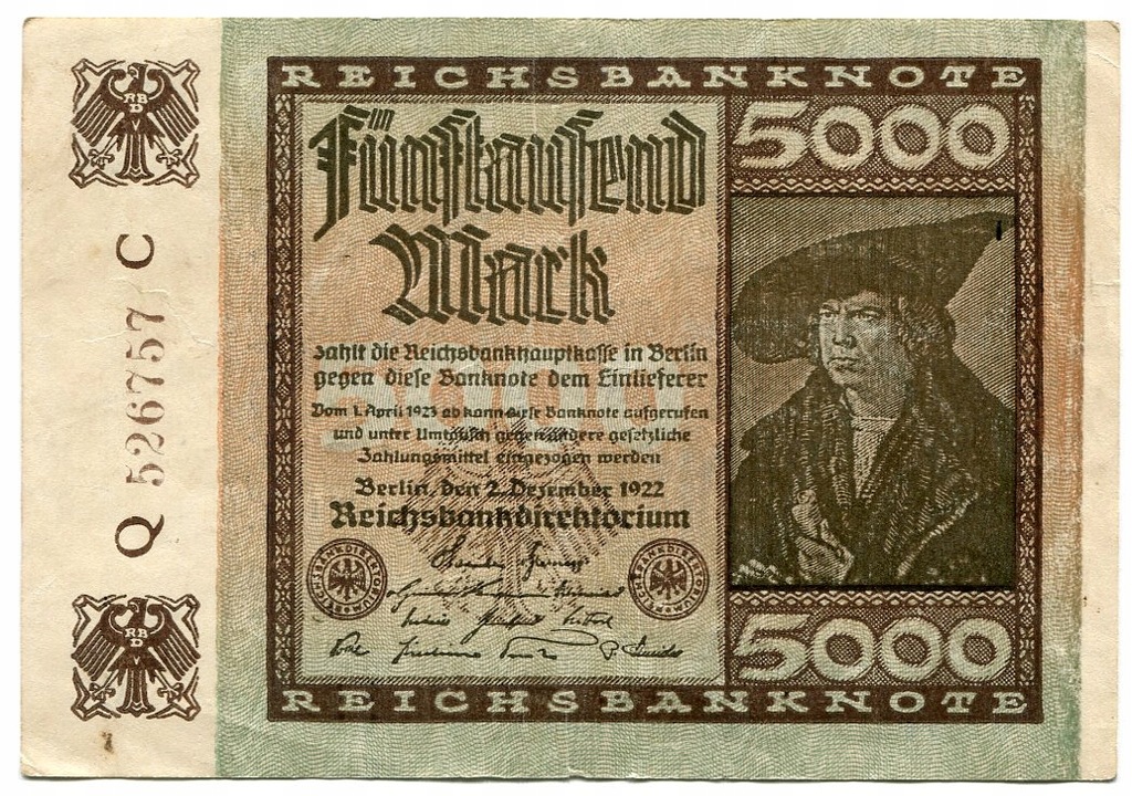Niemcy 5.000 Marek 2.12.1922 Rosenberg 80a