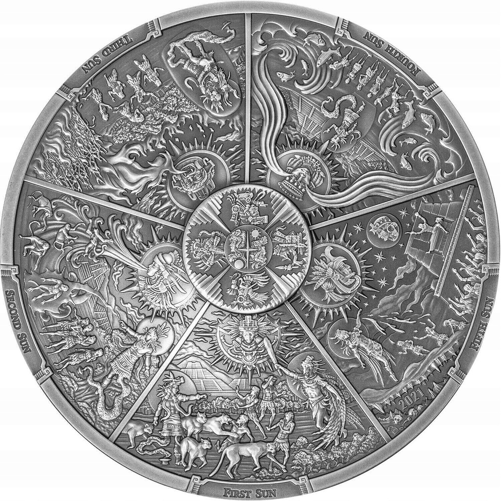Palau Ages of Man Aztec Five Suns srebrna moneta