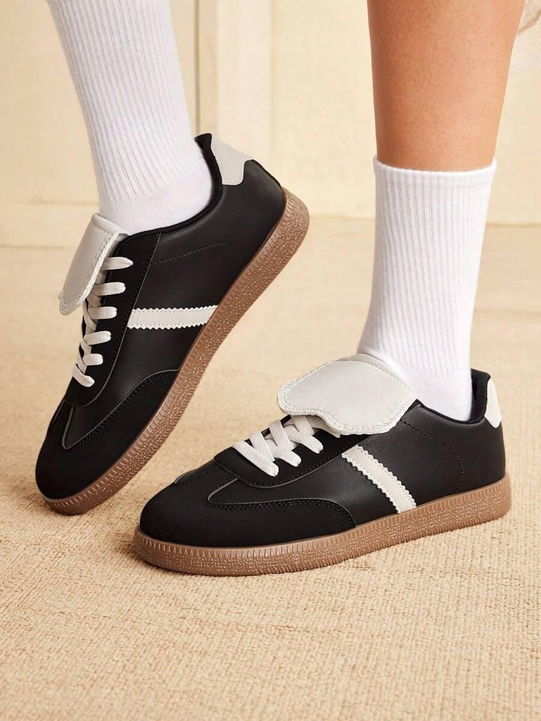 CZARNO BIAŁE KLASYCZNE SZNUROWANE TENISÓWKI Z DŁUGIM JĘZYKIEM SHEIN 41