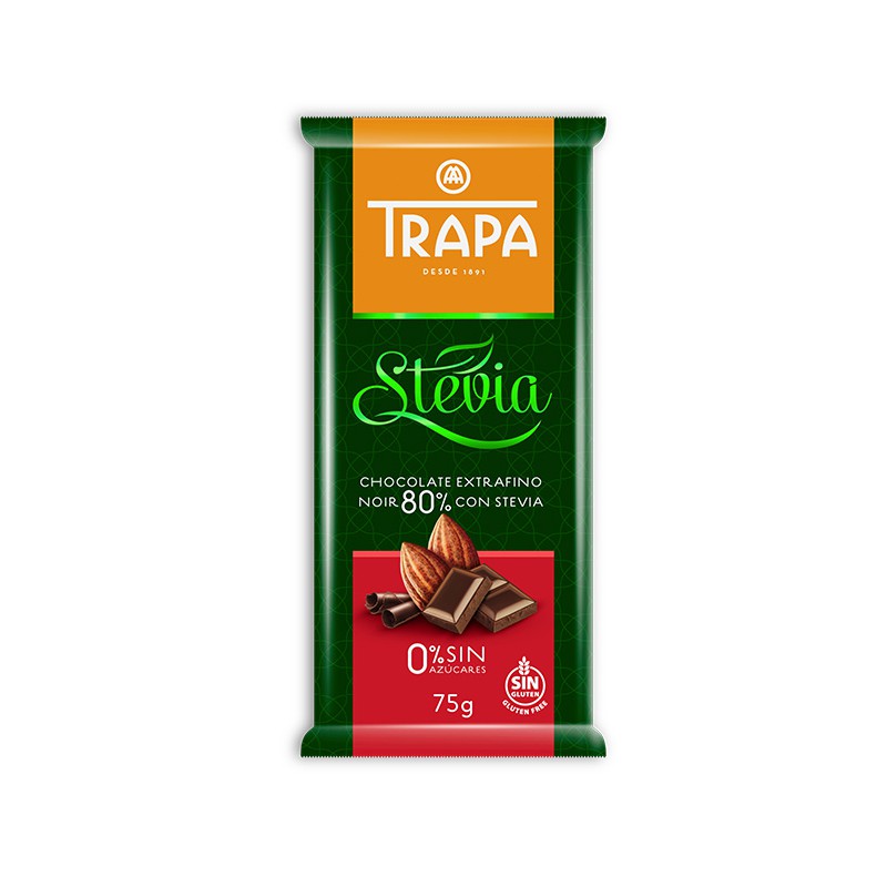 Czekolada Gorzka 80% kakao ze Stewią 75g TRAPA