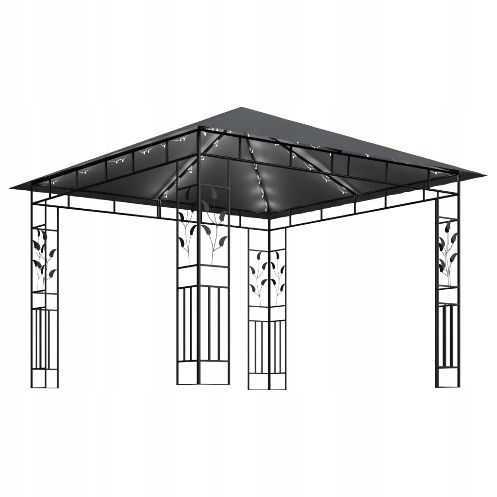 vidaXL Altana z moskitierą i sznurem lampek LED, 3x3x2,73 m, antracyt