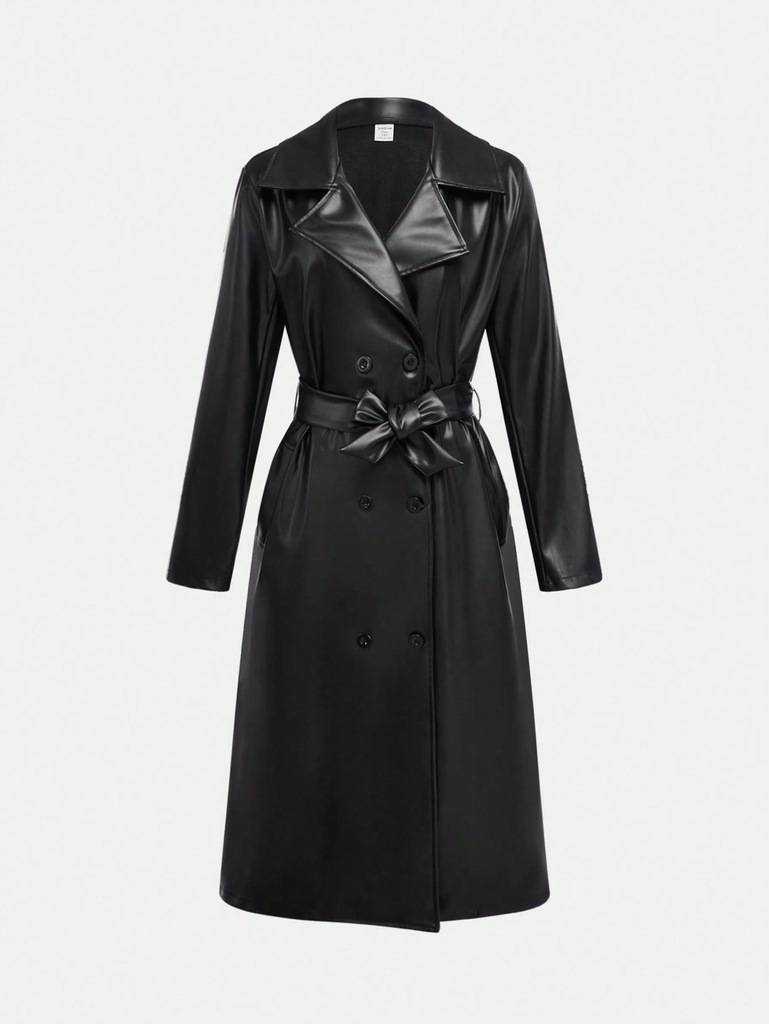 SHEIN CZARNY PŁASZCZ IMITACJA SKÓRY T8F LT6__152-158