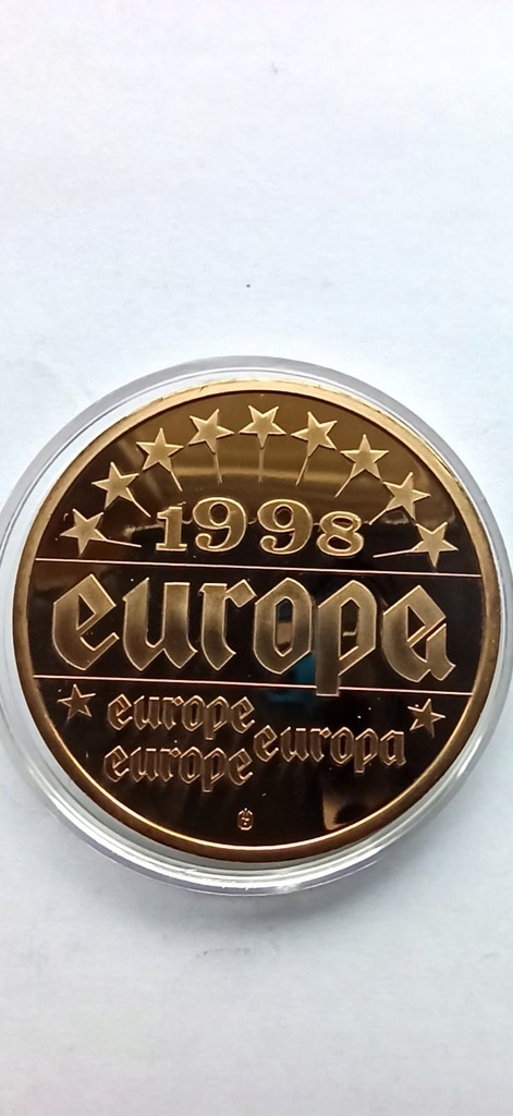 Euro Moneta Tematyczna 3 EUROPA1998Certyfikat Lustrzanka Platerowana złotem