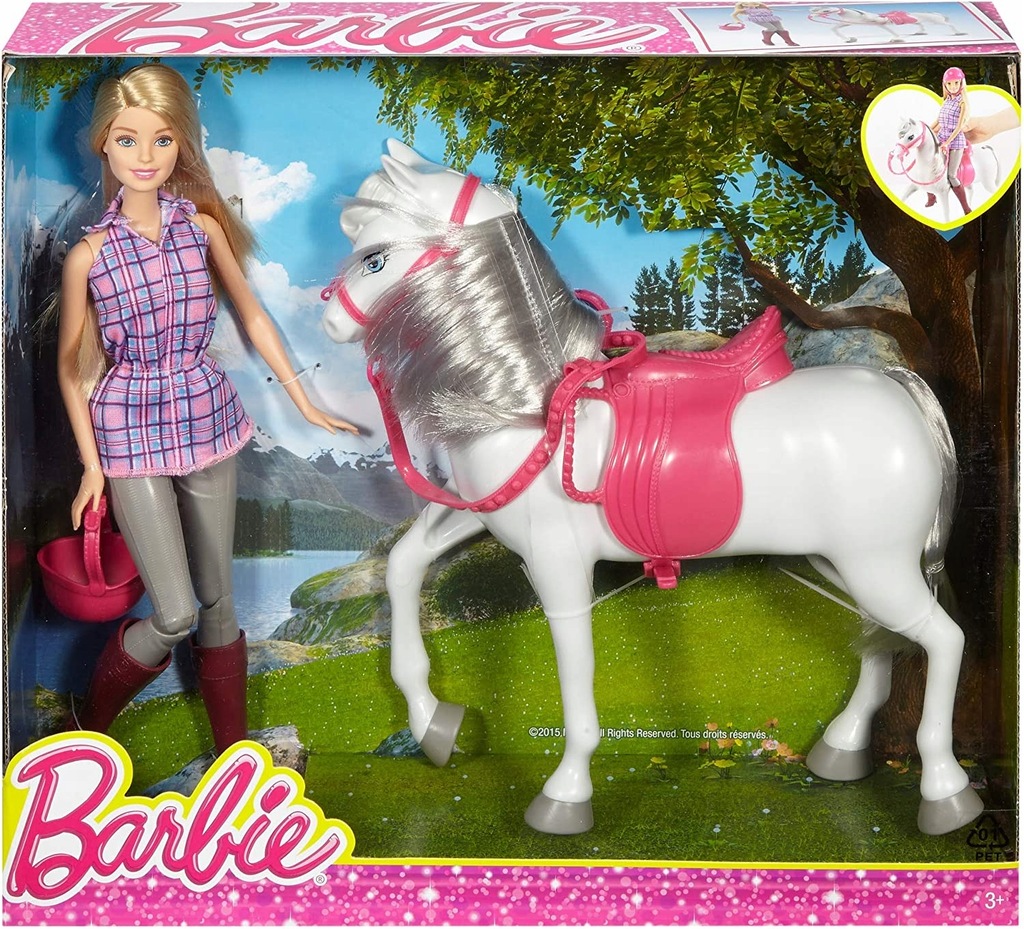 Barbie lalka z koniem koń Mattel dżokejka DHB68