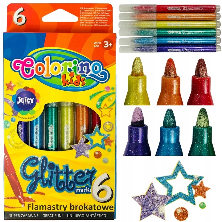 Flamastry brokatowe Colorino Kids 6 kolorów