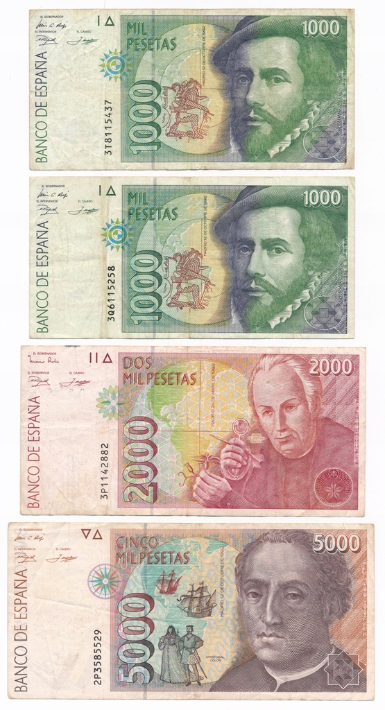 Hiszpania, 1000, 2000 i 5000 peset 1992 (1996), Zestaw 4 sztuki