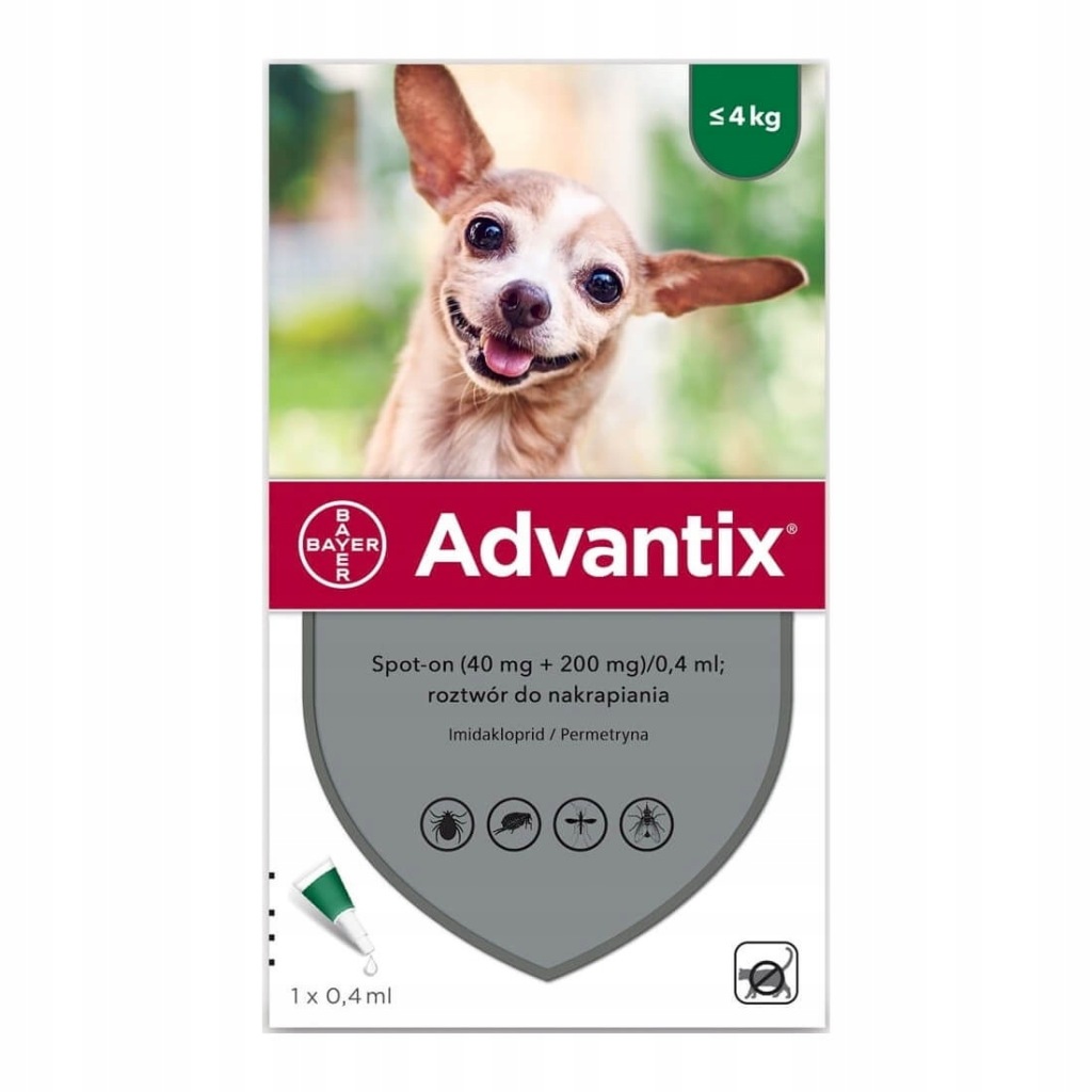 ADVANTIX KROPLE PCHŁY KLESZCZE PSA DO 4kg 1x0,4ml