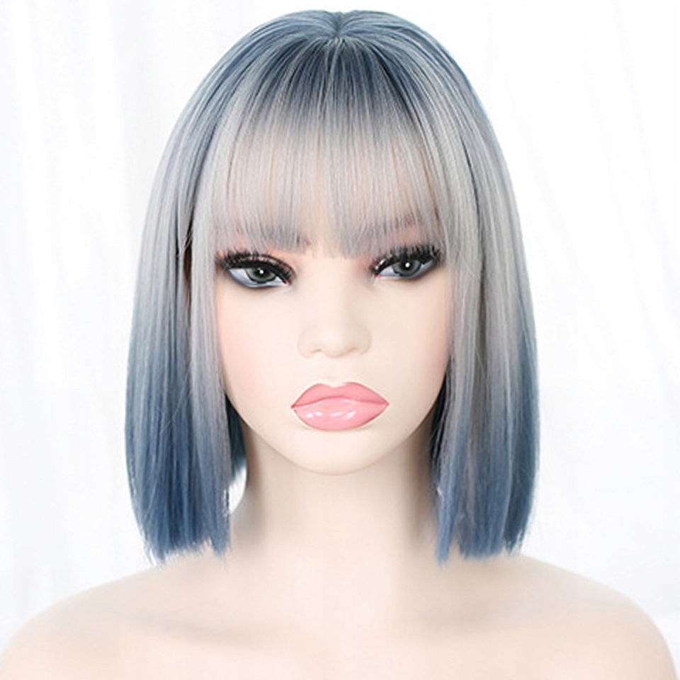 Cosplay wig HOIUYAN krótki prosty niebieski gradie
