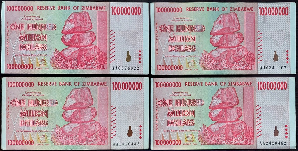 #046. Banknot Zimbabwe 100 000 000$ 2008r. Seria AA Obiegowy
