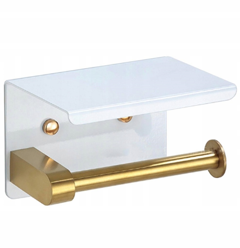 Uchwyt na Papier Przykręcany do Toalety do WC do Łazienki Półka Biało złoty