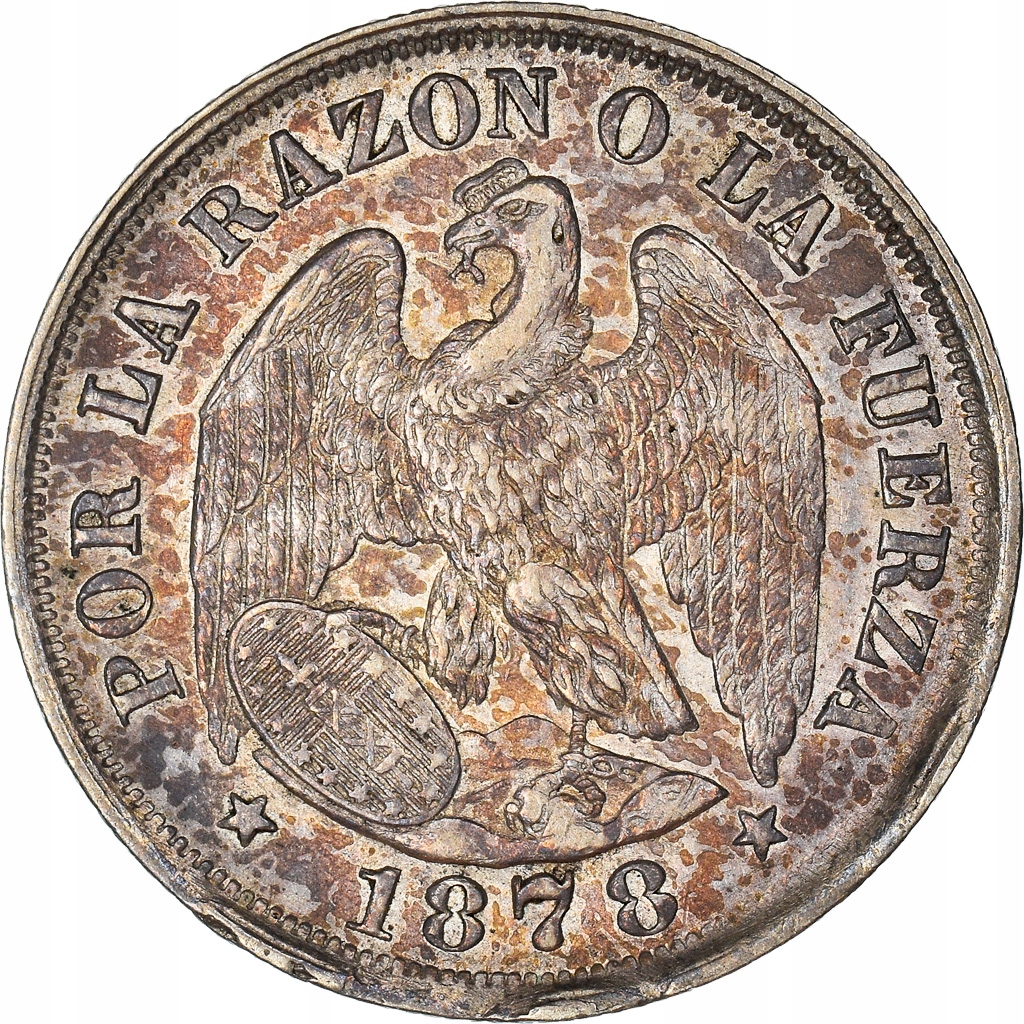 Moneta, Chile, 20 Centavos, 1878, Santiago, AU(55-