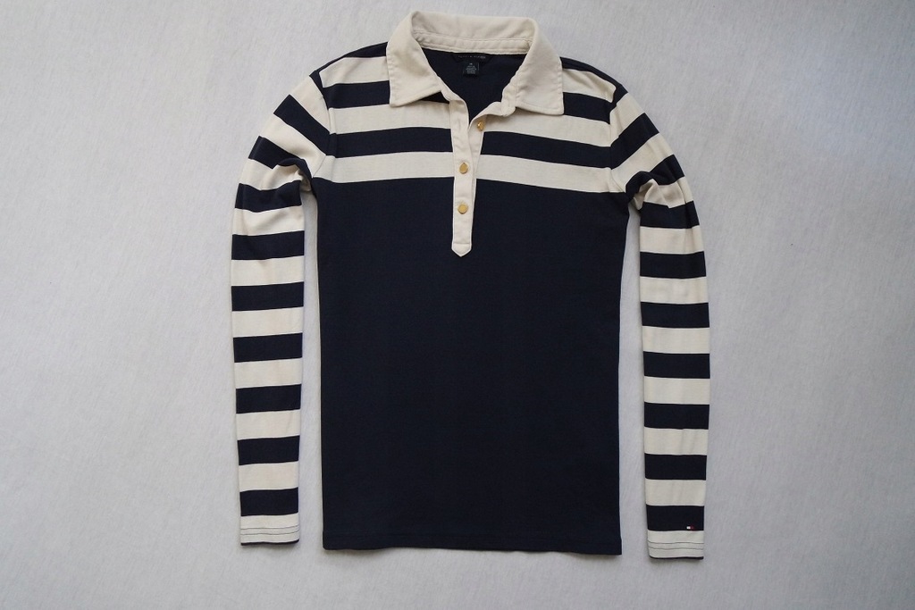 TOMMY HILFIGER bluzka granatowa paski logo_38/40/M