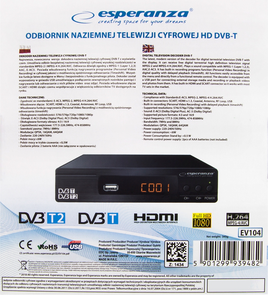 Купить ЦИФРОВОЙ ЭФИРНЫЙ ТВ-ТЮНЕР-ДЕКОДЕР DVB-T/T2 HDMI: отзывы, фото, характеристики в интерне-магазине Aredi.ru