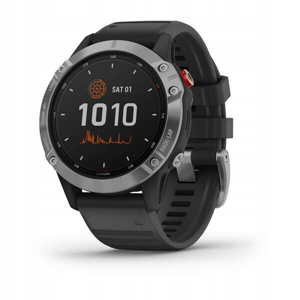 Garmin fenix 6 Solar (srebrny z czarnym paskiem)