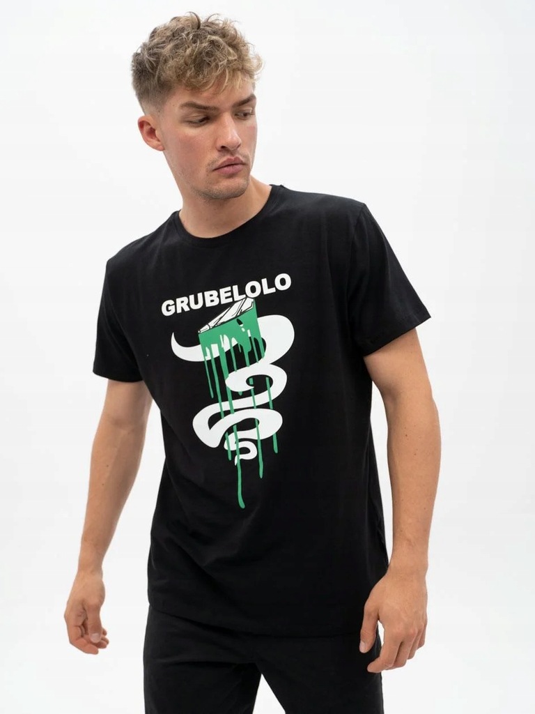 T-SHIRT MĘSKI REGULARFIT koszulka nadruk grafiti logo CZARNA XXL