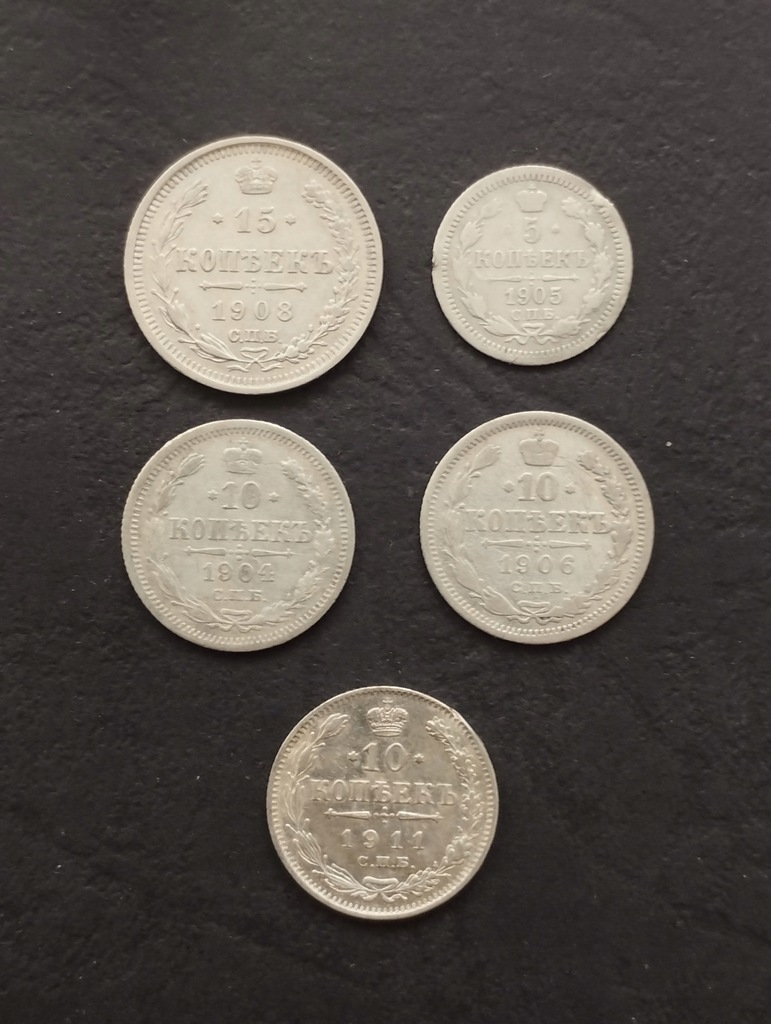 Zestaw monet Rosja 1904,1905,1906,1908,1911