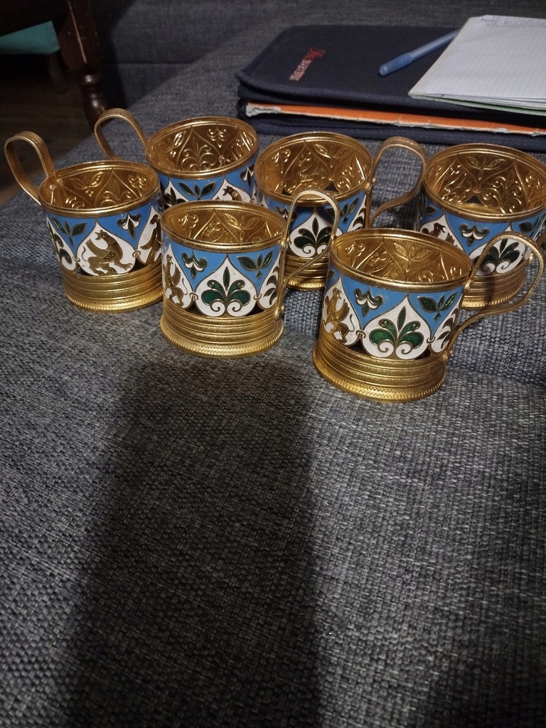 6 x koszyki złocone i emaliowane do szklanek ZSRR lata 70siąte