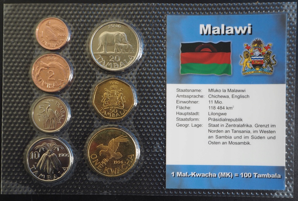 MALAWI 1995-96 SET ZESTAW 7 SZT. MONET ZWIERZĘTA