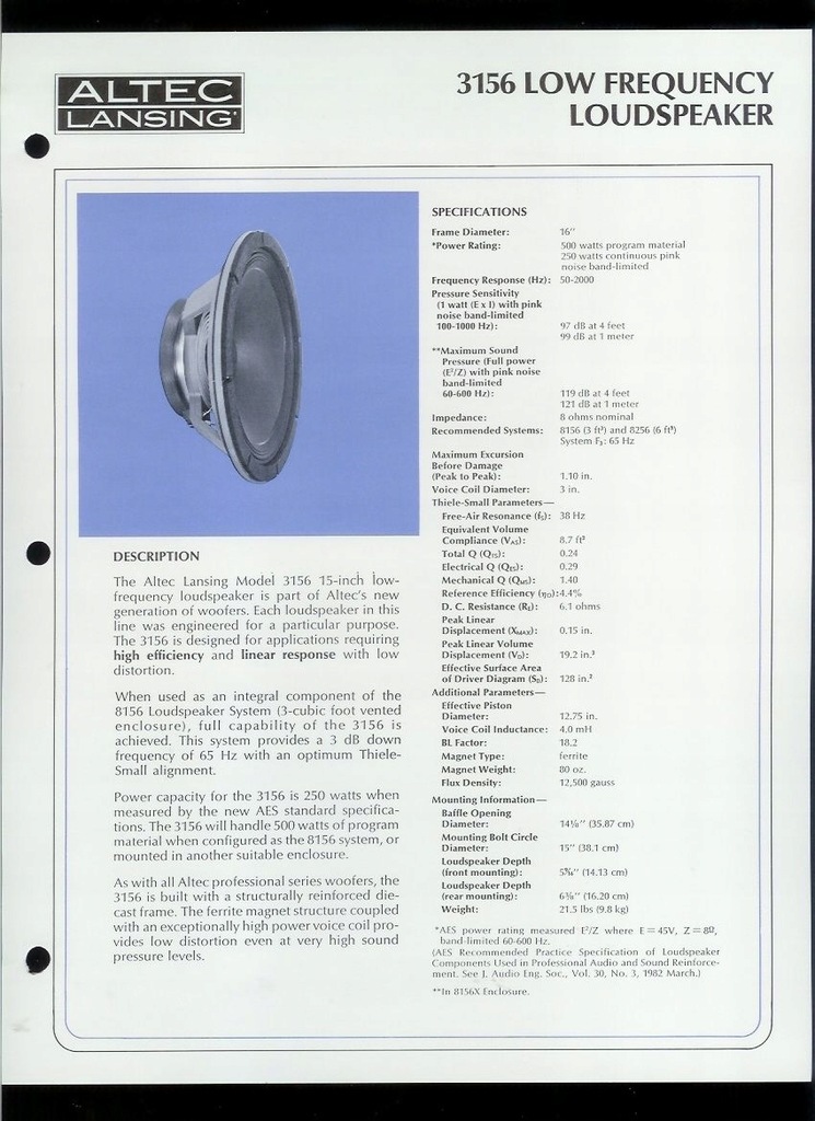 Altec Lansing 3156 ◇大感謝祭!! ALTEC LANSING 3156 ウーファー