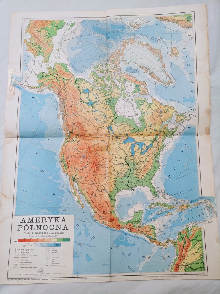 Stara mapa papierowa Ameryka Północna 1969r.