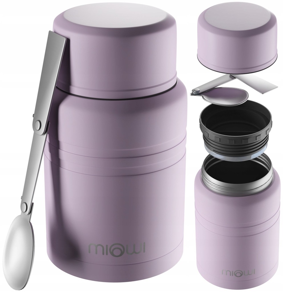 MIOWI TERMOS OBIADOWY NA ZUPĘ ŻYWNOŚĆ RÓŻOWY POJEMNIK TERMICZNY 500ML ŁYŻKA