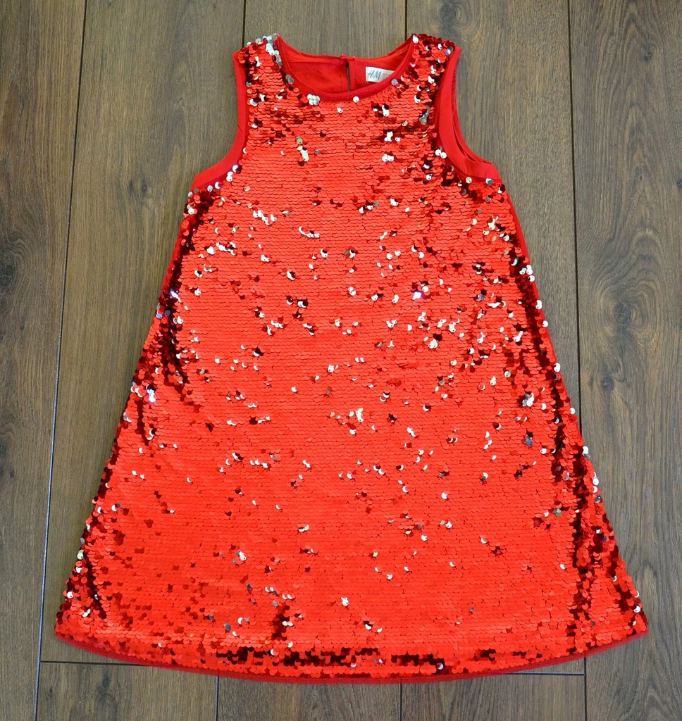 H&M piękna lejąca sukienka magiczne cekiny 134