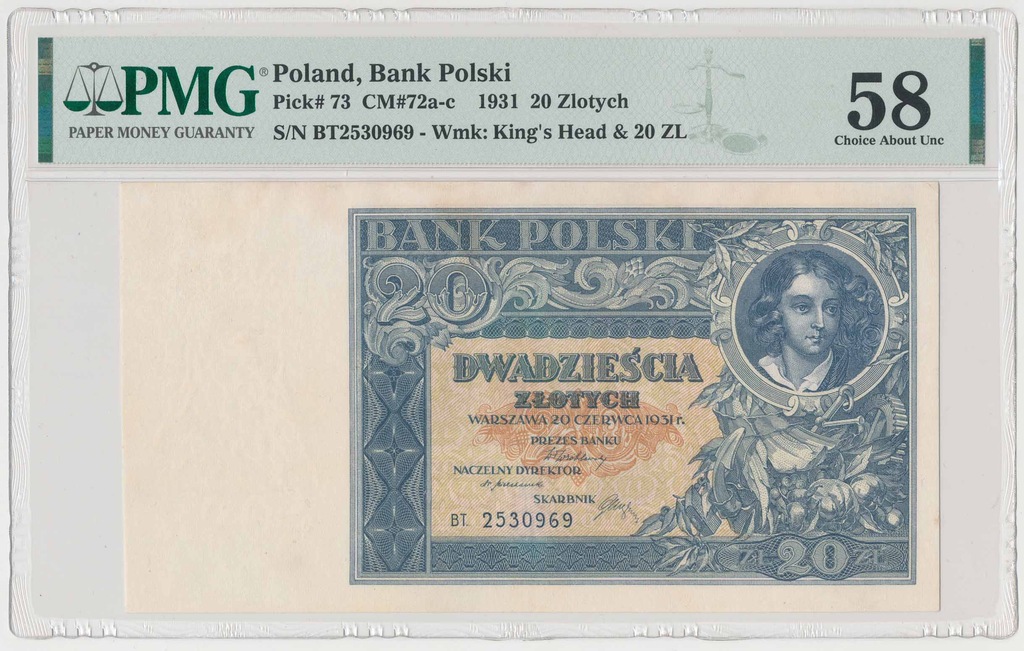 8594. 20 złotych 1931 - BT - PMG 58