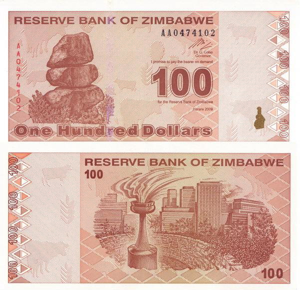 Zimbabwe 100 Dolarów P-97 2009 Stan I UNC