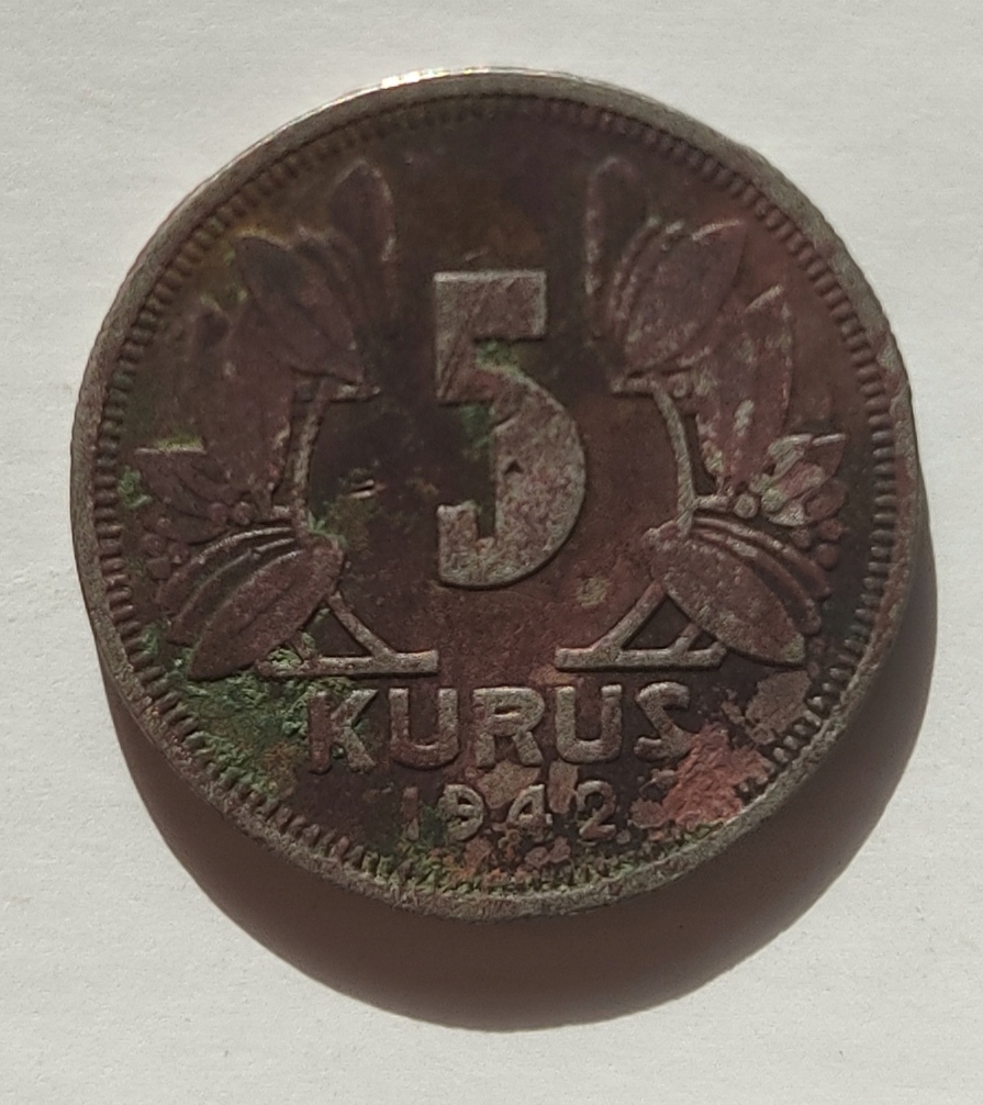 moneta Turcja 5 kurusz 1942