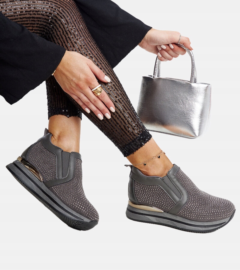 Hers Sportowe buty damskie szare na koturnie sneakersy Kolor r. 38