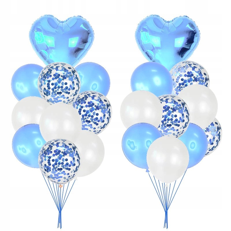 Balony z sercem i konfetti 30-46cm 10szt niebieski