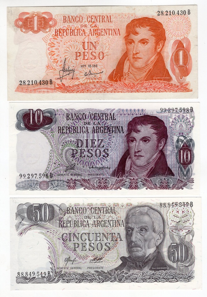 Argentyna 1, 10, 50 pesos (1970-1978)