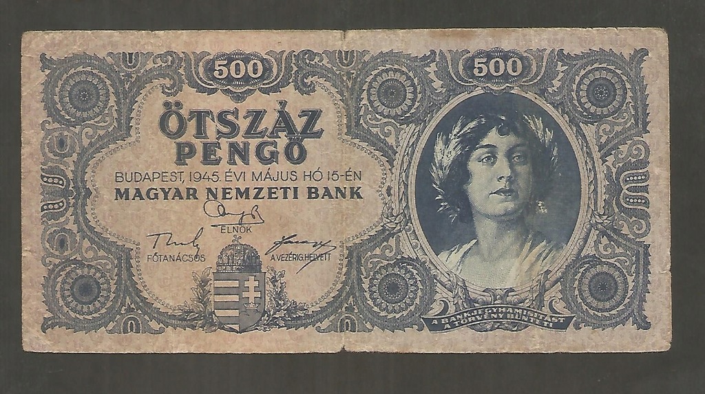 BANKNOT WĘGRY -- 500 pengo -- 1945 rok