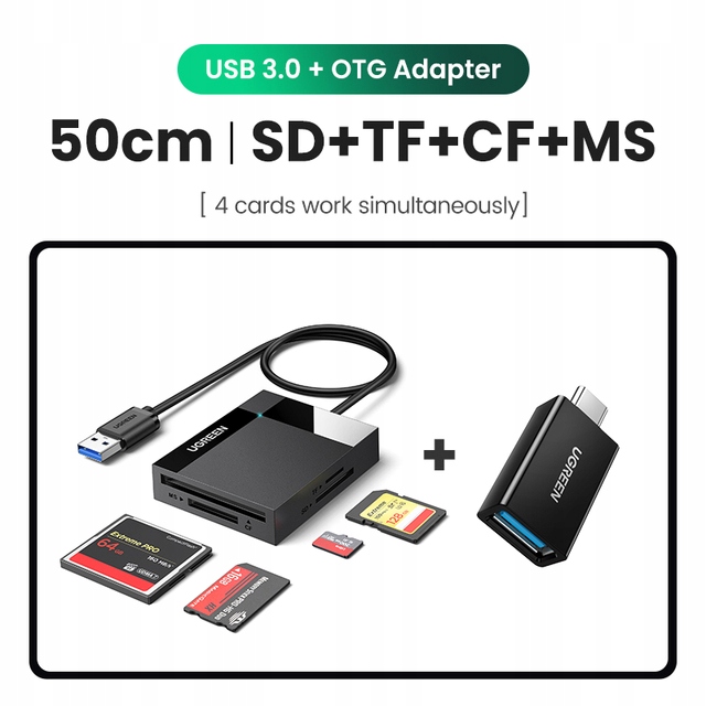 USB3.0 4-w-1 OTG UGREEN Czytnik kart USB 3.0 SD Mi