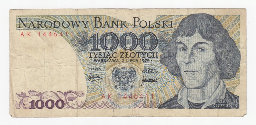 Banknot 1000 zł 1975, seria AK, st. 3