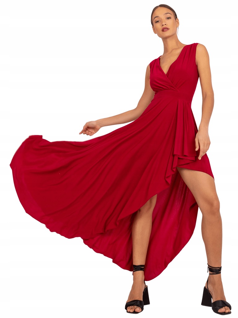 Czerwona sukienka na wesele maxi asymetryczna 36