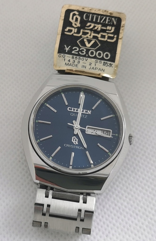 Męski Citizen Crystron Blue Vintage NOS Rzadkość - 13429037973