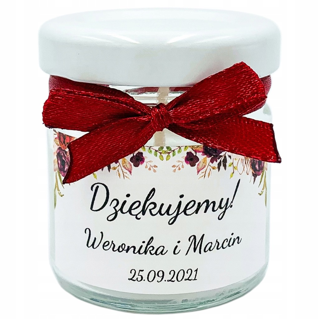 ZAPACHOWA ŚWIECZKA w SŁOIKU SŁOICZKU PODZIĘKOWANIE dla gości na wesele ślub