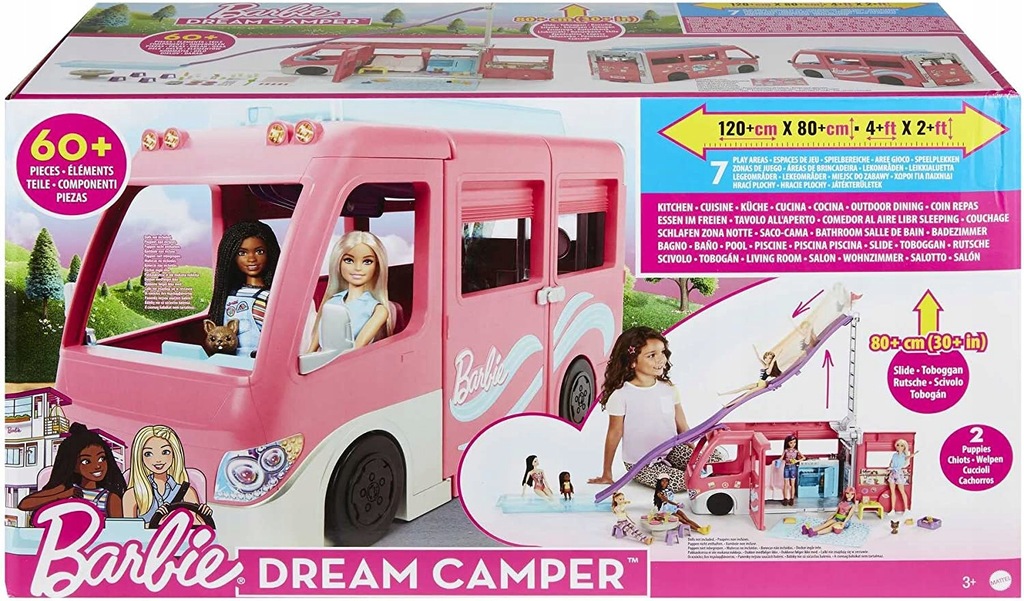 Barbie DUŻY Kamper Marzeń Auto Pojazd Domek Basen ZJEŻDŻALNIA! HCD46 Mattel