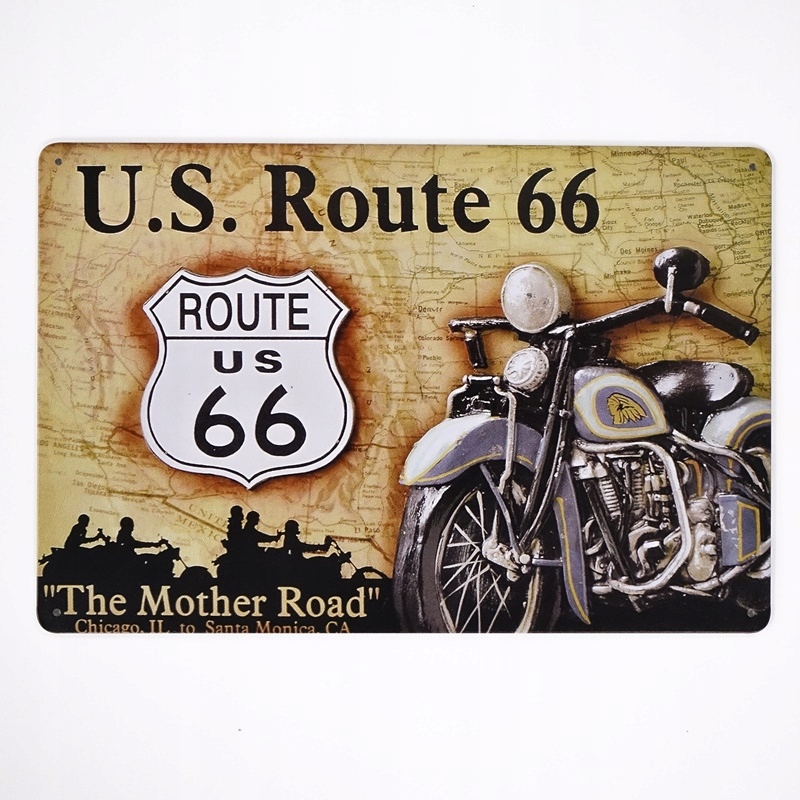 Loft tabliczka metalowa ROUTE 66 MOTOCYKL