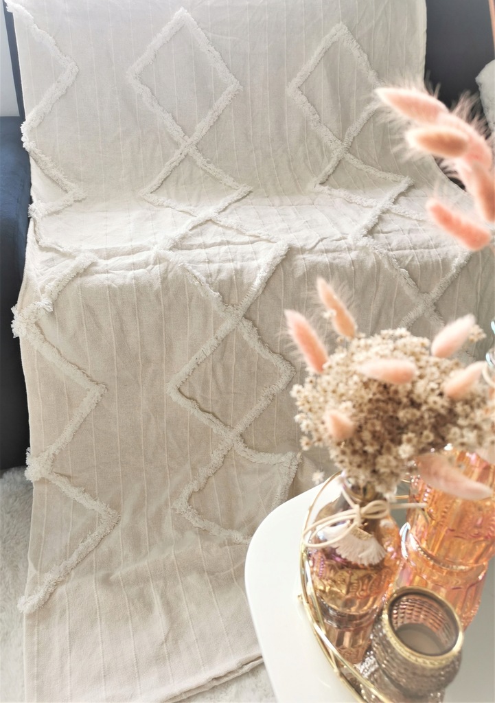 narzuta koc bawełniana boho 180x200 ivory