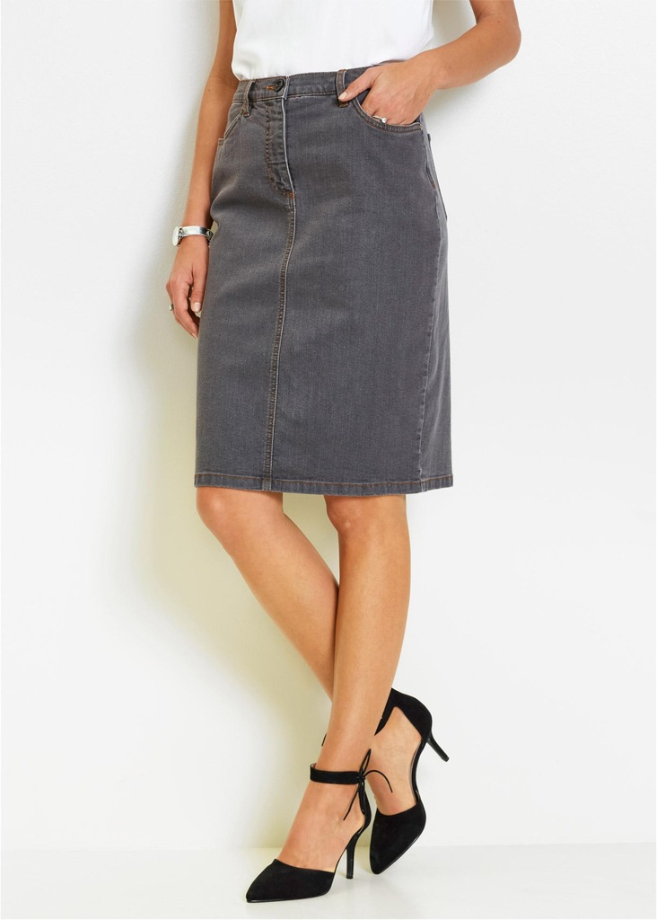 SPÓDNICA DŻINSOWA SZARA Z GUZIKAMI 1H1D28 Bonprix 36