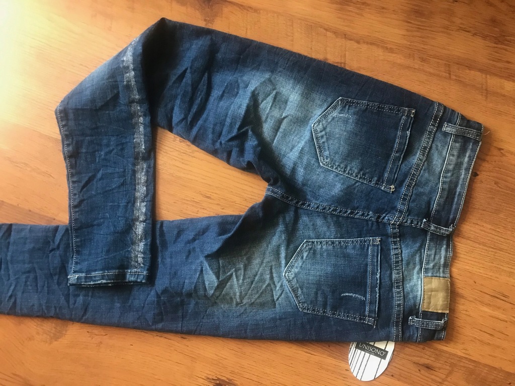 UNISONO jeansy włoskie dziury lampasy M 38/ S 36