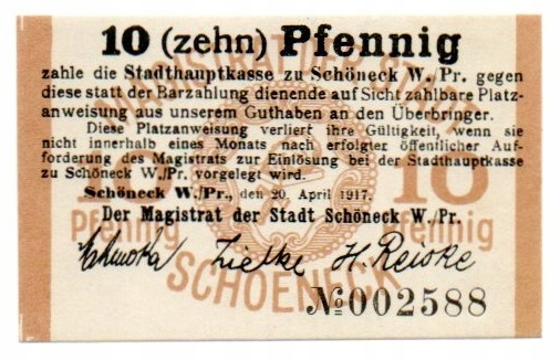 SKARSZEWY Schöneck 10 Pfg 1917 brązowy