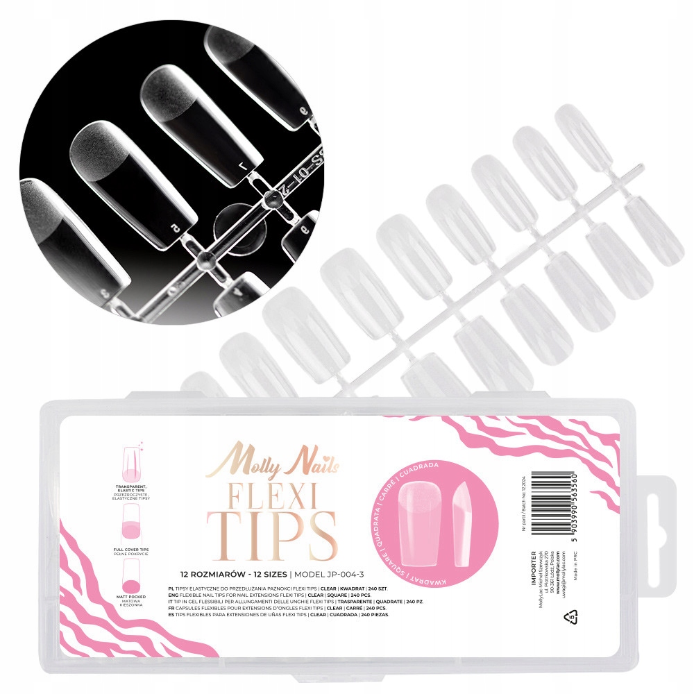 MollyNails FLEXI TIPS Żelowe Tipsy SOFT GEL do paznokci KWADRAT 240 szt